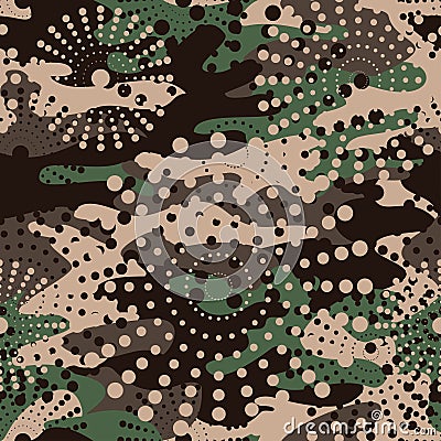 Camouflage and halftone pattern background seamless, mask clothi Vector Illustration