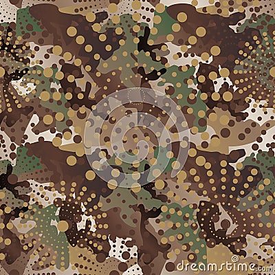 Camouflage and halftone pattern background seamless, mask clothi Vector Illustration