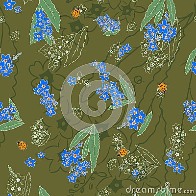 Camouflage with me-nots Vector Illustration