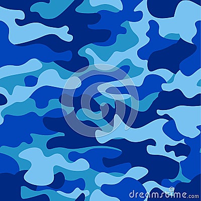 Camouflage pattern background seamless illustration. Classic clothing style masking camo repeat print. Blue colors marines Cartoon Illustration