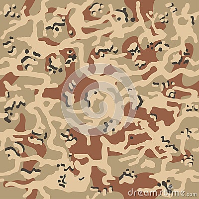 Camouflage pattern background seamless vector illustration. Classic clothing style masking camo repeat print. Beige, brown, ocher Vector Illustration