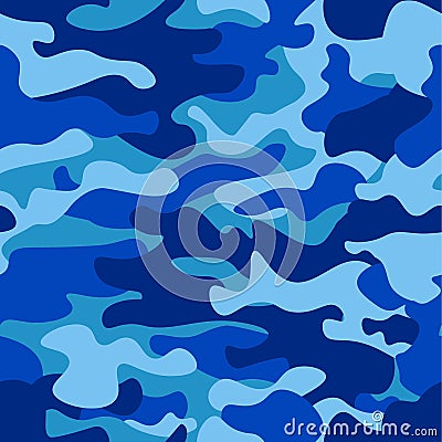 Camouflage pattern background seamless vector illustration. Classic clothing style masking camo repeat print. Blue Vector Illustration