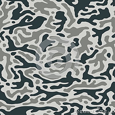 Camouflage pattern background seamless vector illustration. Splashes masking camo repeat print. Grey black and white. Vector Illustration