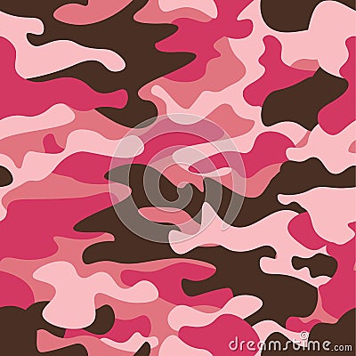 Camouflage seamless pattern background. Classic clothing style masking camo repeat print. Pink orchid rose ruby colors Vector Illustration