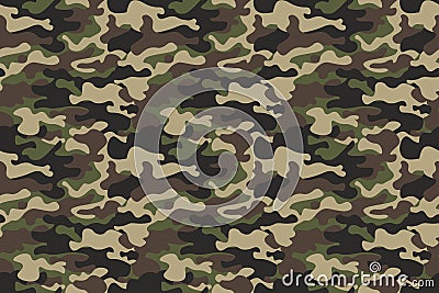 Camouflage seamless pattern background. Horizontal seamless banner. Classic clothing style masking camo repeat print. Green brown Stock Photo