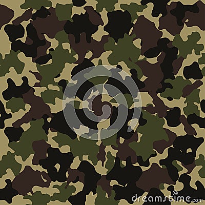 Camouflage seamless pattern. Fashion design for masking, military style. Green, brown, black, olive colors background. Vector. Vector Illustration