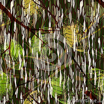 Camouflage seamless pattern with realistic leaves Vector Illustration