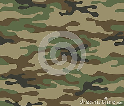 Camouflage seamless pattern. Trendy style camo, repeat print. Vector illustration. Khaki texture, military army green hunting Vector Illustration