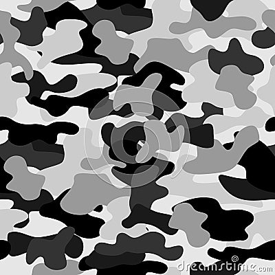 Camouflage seamless pattern in a white, grey and black colors Vector Illustration