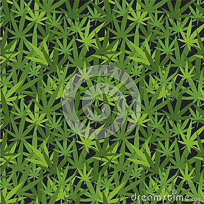 Camouflage seamless wallpaper with marijuana green abstract leaves on dark background Vector Illustration