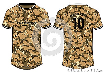 Camouflage Sports jersey t shirt design concept vector template, Round neck football jersey concept with front and back view for Vector Illustration