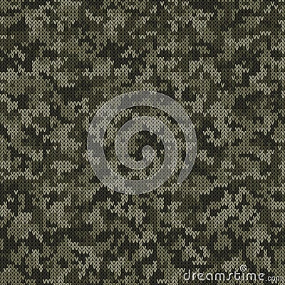 Camouflage Style Knitted Pattern in Dark Green Colors Vector Illustration