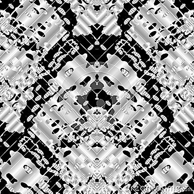 Camouflage style seamless pattern. Vector black and white abstra Vector Illustration