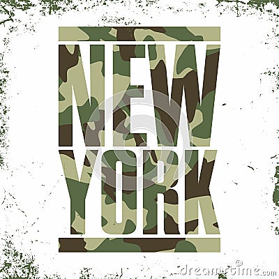 Camouflage typography for t-shirt print. New York, varsity, athletic t-shirt graphics Vector Illustration