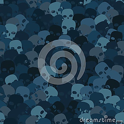 Camouflage water blue scull silhouettes seamless pattern background Vector Illustration