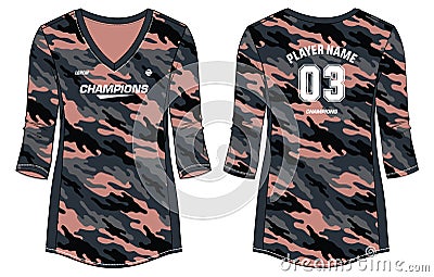 Camouflage Women Sports Jersey three quarter t-shirt design concept Illustration Vector suitable for girls and Ladies for Vector Illustration