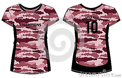 Camouflage Women Sports t-shirt Jersey design concept Illustration Vector suitable for girls and Ladies for badminton, Soccer, Vector Illustration