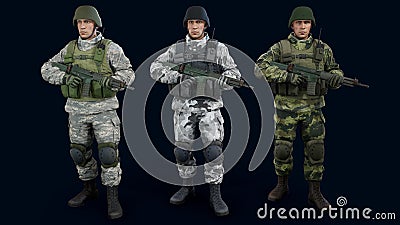 Camouflaged Male Soldier 3d render, 3d model Stock Photo