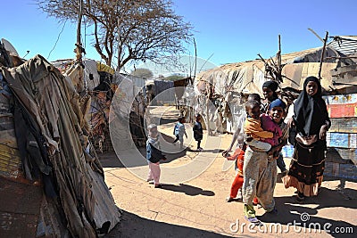 Camp for African refugees and displaced people on the outskirts of Hargeisa in Somaliland under UN auspices. Editorial Stock Photo