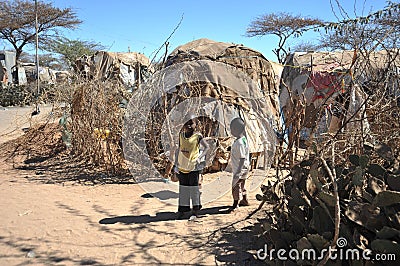 Camp for African refugees and displaced people on the outskirts of Hargeisa in Somaliland under UN auspices. Editorial Stock Photo