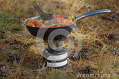 Camp cooking Stock Photo