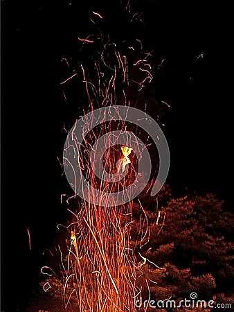 Camp fire bonfire summer fun Stock Photo