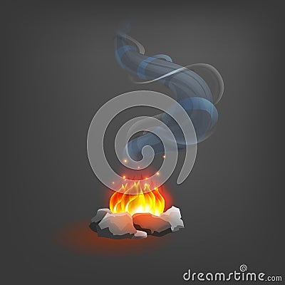 Camp Fire Burning Brightly. Vector Illustration