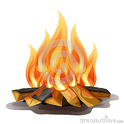 Camp fire isolated on white background. Vector cartoon close-up illustration. Vector Illustration