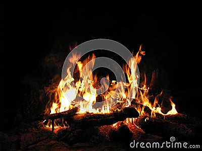 Camp Fire at night Stock Photo