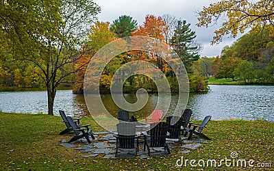 Camp Fire Ring at the Peaks of Otter Lodge Editorial Stock Photo