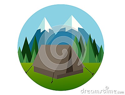 Camp forest mountain flat graphic icon illustration pine tree jungle vector Vector Illustration