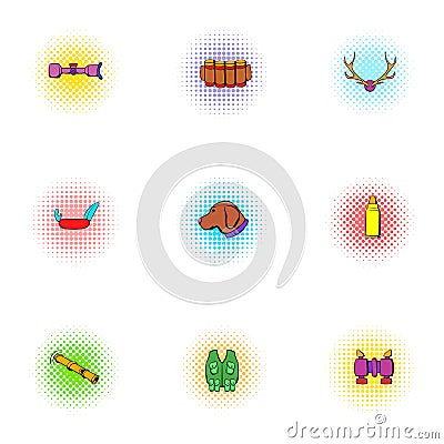 Camp icons set, pop-art style Vector Illustration