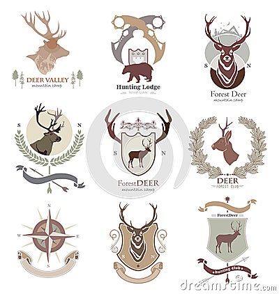 Camp style camping and hunting club, logo, emblem, illustration in vector format suitable for web, print. Vector Illustration