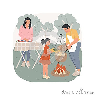 Camp-style cooking isolated cartoon vector illustration. Vector Illustration