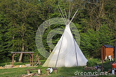 Camp with teepee Stock Photo