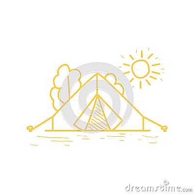 Camp Tent Under The Sun Vector Illustration