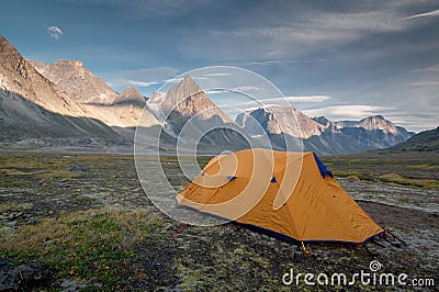 Camp 1 on the way to Mt Thor, Nunavut, Canada. Stock Photo