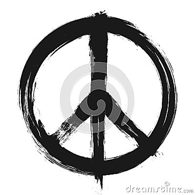 The Campaign for Nuclear Disarmament CND Symbol . Realistic ink painting design . Black color grunge style . Peace and hippie Vector Illustration