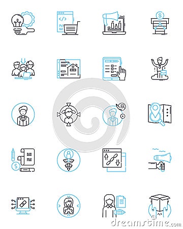 Campaign and strategy linear icons set. Plan, Goal, Objective, Tactics, Execution, Performance, ROI line vector and Vector Illustration