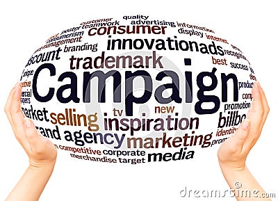 Campaign word cloud hand sphere concept Stock Photo