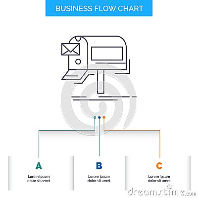 campaigns, email, marketing, newsletter, mail Business Flow Chart Design with 3 Steps. Line Icon For Presentation Background Vector Illustration