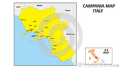 Campania Map. State and district map of Campania. Political map of Campania with the major district Vector Illustration