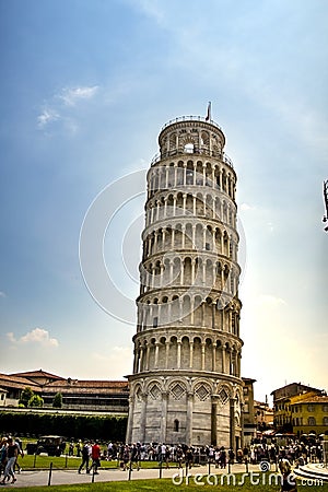 The Campanile at the Piazza dei Miracoli, aka Square of Miracles, Pisa, Italy . Detail. Editorial Stock Photo