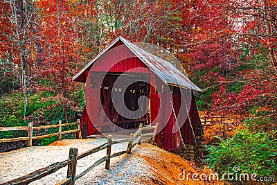 Campbells Covered Bridge in Autumn near Greenville South Carolin Stock Photo