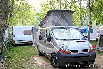 Camper camping tent park outdoors van Stock Photo