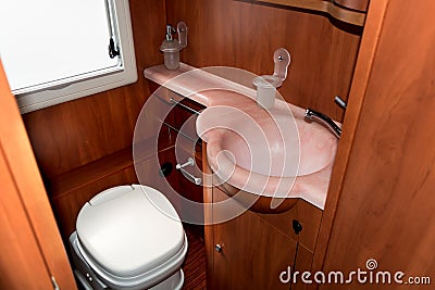 Mobile home, caravan or boat bathroom Stock Photo