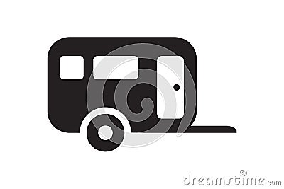 Camper icon, black isolated on white background, vector illustration. Cartoon Illustration