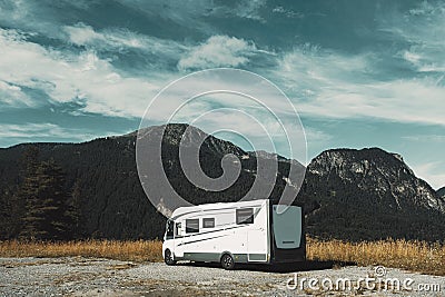 Camper motorhome parked in outdoor free mountain outdoor Stock Photo