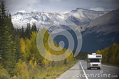 Camper on the road Stock Photo