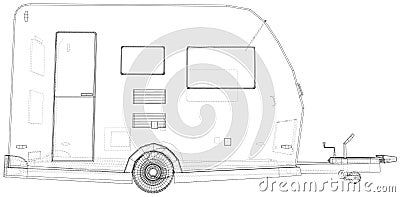 Camper Trailer. Van Caravan Vector illustration. Wire-frame line isolated. Vector rendering of 3d Vector Illustration